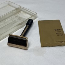 Vintage GEM Razor Push Button Single Edge Safety Gold Color W/ Manual &amp; ... - $17.96