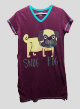 Lazy One Snug Pug Women&#39;s Purple Burgundy Long Dog Pajama T-Shirt S - $12.34