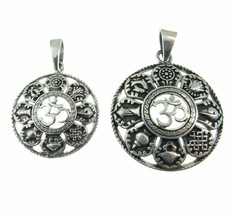Solid 925 Sterling Silver OM AUM 8  Auspicious Symbols of Buddhism Pendant Yoga - £25.12 GBP
