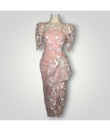 Vintage Gown 1980s 3D Floral Cutout Embroidered Pink USA Union Puffed Sl... - £191.12 GBP