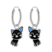 Black Cat 925 Silver Hoop Earrings - £13.52 GBP