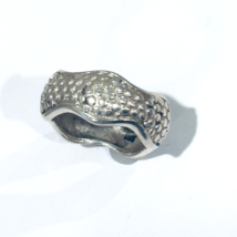 Vintage Solid Sterling Silver Band Ring Scalloped Top Bottom Repoussé Ba... - £14.42 GBP
