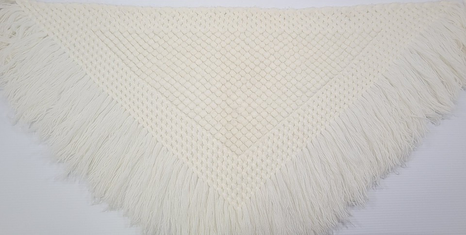 Vintage Boho Crotchet Style White Triangle Shoulder Shawl Fringed Scarf Wrap Item image 5