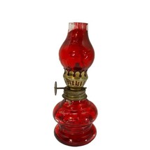 Red Glass Miniature Glass Oil Lamp 4.50 Tall Made in Hong Kong AS IS Flash Paint - £7.44 GBP