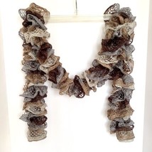 Knitted Tiered Neutral Taupe Colors Lightweight Scarf Incredible Ruffles... - £11.75 GBP