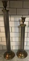 Vintage Brass Caged Top Bottom  Set Of 2  candlestick 17.5”&amp; 13.5” Made ... - $78.40