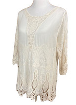 Lapis Womens Ivory Embroidered 3/4 Sleeve BOHO Pullover Shirt Sz S Lightweight - £14.14 GBP