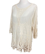 Lapis Womens Ivory Embroidered 3/4 Sleeve BOHO Pullover Shirt Sz S Light... - £14.06 GBP
