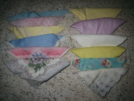 Lot of 12 Vintage Ladies Colorful Handkerchiefs - #O - £16.61 GBP