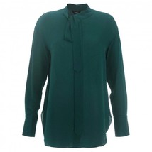 THEORY Womens Blouse Weekender Tie Neck Solid Green Size M I0702504 - £83.69 GBP