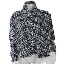 Zara Tweed Fringed Top Womens M Black White Plaid Funnel Mock Neck Crop ... - $352.88 MXN