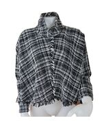 Zara Tweed Fringed Top Womens M Black White Plaid Funnel Mock Neck Crop ... - €16,45 EUR