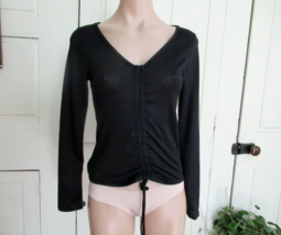 Brit &amp; Bri top Jr medium black  tie front  V neck  long sleeves New - $11.72