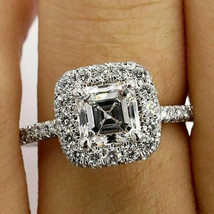 2.55Ct Asscher Cut Moissanite Halo Engagement Ring 925 Solid Silver Summer Sale - £95.74 GBP