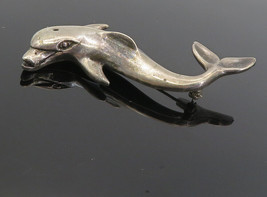 MEXICO 925 Sterling Silver - Vintage Dark Tone Dolphin Motif Brooch Pin - BP3281 - £60.28 GBP