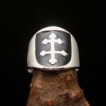 Nicely crafted Mens Shield Ring Black Cross Lorraine - Sterling Silver - £45.50 GBP