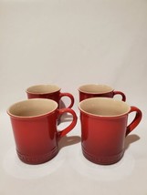 Set Of 4 LE CREUSET Stoneware Coffee Mugs Cups Cerise Cherry Red Fade 10oz - £39.56 GBP