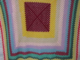 Afghan Blanket Hypnotic Maze Geometric Granny Squares 55&quot; Crocheted Colorful - £18.78 GBP