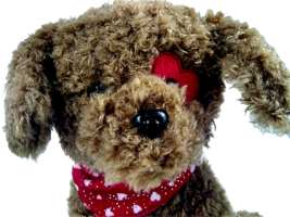 Valentine&#39;s Puppy Dog Plush Animal Heart Patch Eye Red Scarf Hearts Paws Brown - £16.51 GBP