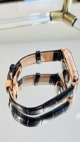 24k ROSE Gold Plated Apple Watch Series 10 46mm Black Leather Band CUSTOM Item image 8