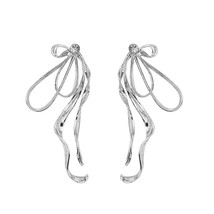 Korean Design Fashion Simple Silver Color Metal Line Bow Earrings Elegant Big Lo - £10.50 GBP