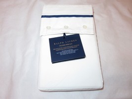 Ralph Lauren Palmer Percale Organic King Pillowcases $140 Harbor Blue White  - £47.47 GBP