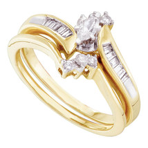 10k Yellow Gold Marquise Diamond Bridal Wedding Engagement Ring Set 1/3 Ctw - $559.00