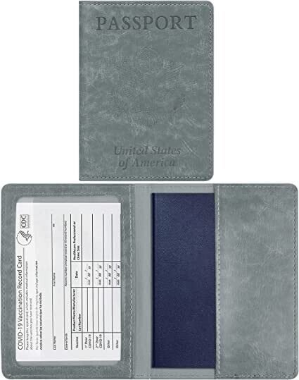 Leather Passport Holder Wallet Blocking Cover Protector For Vaccination ... - $8.04