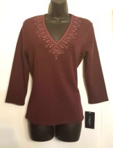 NWT Sonoma Stud Embellished Embroidered Knit Top size Small Purple Henna Shirt - £13.98 GBP