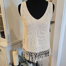 LILLY PULITZER Dulce Cream Fringed Sweater Tank Sz XS Coastal Cowgirl Fe... - $31.68