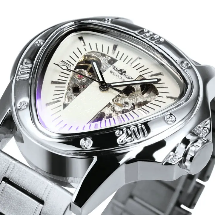 Watch WINNER  Triangle  Skeleton Watch for Men Mechanical   Automatic Stainless  - £50.65 GBP