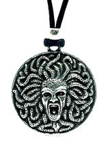 Medusa Pendant Necklace Goddess Curse Queen of Protection Gorgon Pewter Corded - £14.07 GBP