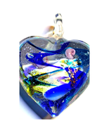 Glass Blue Swirl Murano Style Blown Glass Heart Necklace Pendant Only - $16.91 CAD