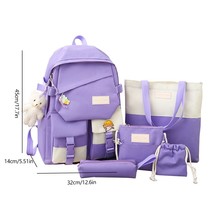 5 Pcs Sets Campus Bag for Students Fashion Contrast Color Backpack with Pencil C - £95.06 GBP