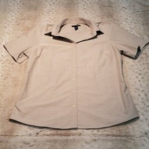 Lands&#39; End Crisp Dark Beige Button Down Short Sleeve Shirt Size Medium - £15.88 GBP