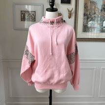 Vintage 80s Boundary Waters Pink Mixed Material Sweatshirt Grey Snowflake M - $456.17 MXN