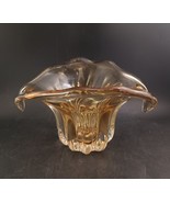 Hand Blown Art Glass Vase, Amber Yellow Gold Waterfall / Flower, Selling... - $30.00