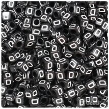 BeadTin Black Opaque 6mm Cube Plastic Alphabet Beads-White Letter D (80pcs) - $2.09