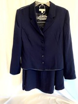 Amanda Smith Vintage Navy Blue Suit Full Skirt And Jacket 12P Fully Lined - £27.49 GBP