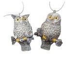 Silver Tree Mini Taupe and Glitter Hoot Owl Ornament Set of 2 - $13.46