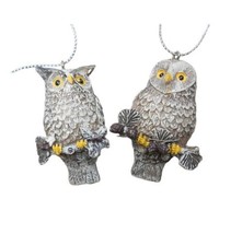 Silver Tree Mini Taupe and Glitter Hoot Owl Ornament Set of 2 - £10.63 GBP