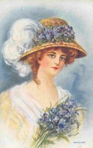 Margaret Flower Feather Hat Beautiful Woman Artist Signed Reynolds postcard - $7.87