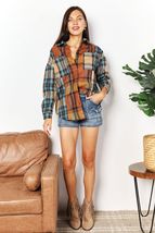 Double Take Long Sleeve Plaid Curved Hem Shirt Jacket with Breast Pockets - £27.65 GBP