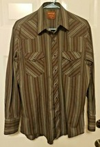 Vintage Rustler Western Cowboy Shirt X-Long Tails 16 32/33 Black Pearl Snaps LS - $12.59