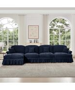 Blue Chenille Modular L-Shape Sectional Sofa w/ Ruffled Skirts &amp; Ottoman - $21,397.34 MXN