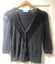 Nice Solemio S Black Stretchy 3/4S Lace V Neck Button Front Cardigan Swe... - $17.81