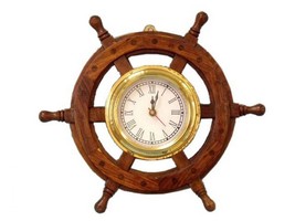 Deluxe Class Wood And Brass Ship Wheel Clock 12&quot;&quot; - £81.20 GBP