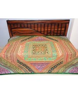 Boho Tapestry bedspread wall hanging blanket throw vintage sari zari pat... - $108.89