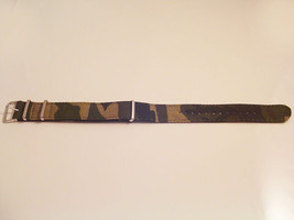NEW ONE PIECE MILITARY STYLE GREEN CAMOUFLAGE NYLON WATCH BAND 20MM STRA... - $12.48
