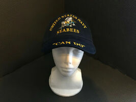 US NAVY DARK BLUE EMBROIDERED NAVY SEABEES STRAPBACK HAT CAP - €13,21 EUR